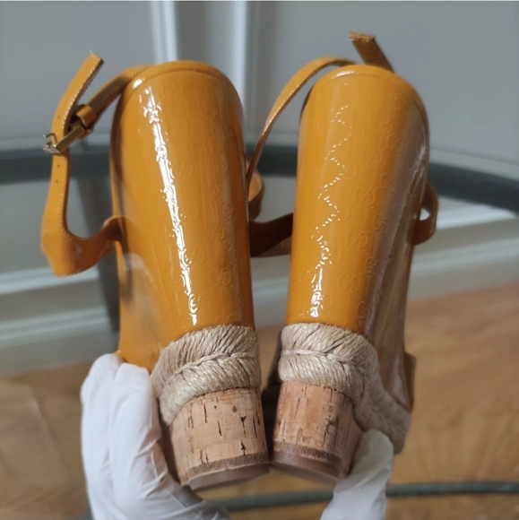 Gucci GG monogram espadrille platform wedge sandals 40 Fit 8.5 Strap Chunky Y2K - Picture 8 of 16
